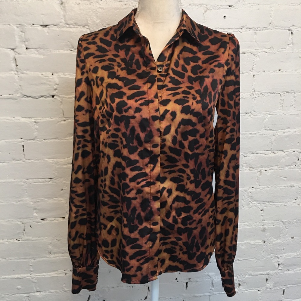 NWT Generation Love puff sleeve leopard print top button up size xxs